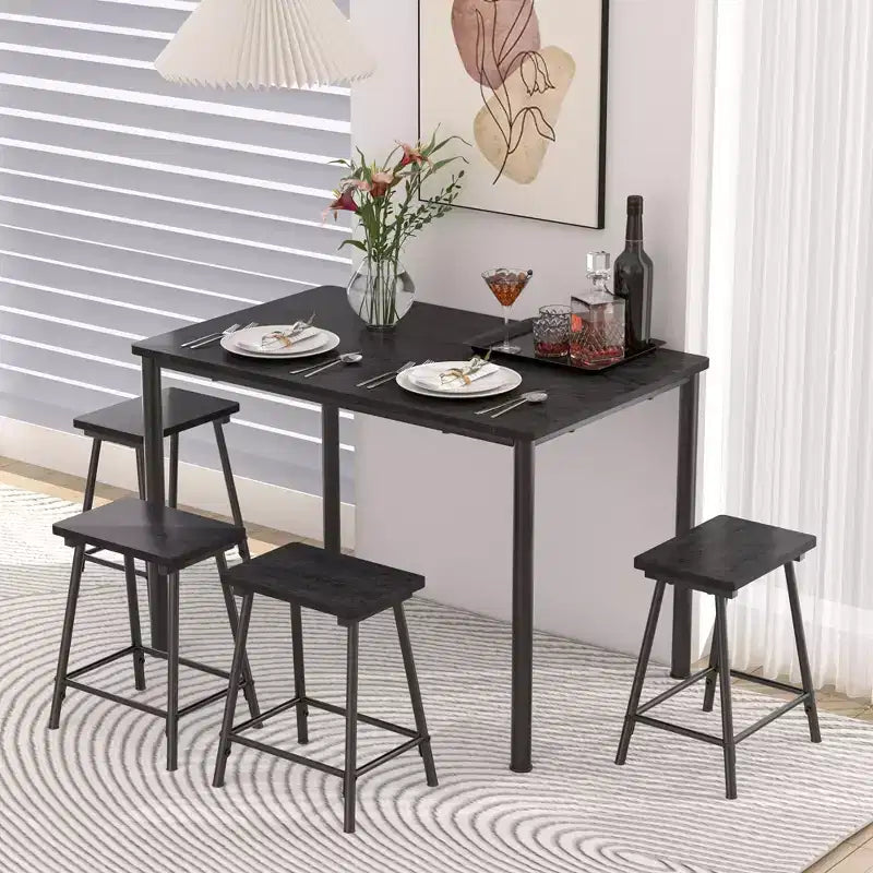 Kitchen Furniture MDF Board and Rectangular Metal Frame, Space-Saving, Black/Brown/Oak