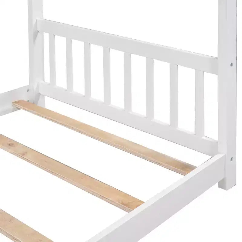 Twin/Full Size Platform Bed, House-Shaped Wooden Play Bed Frame with Headboard, Footboard, and Roof Design