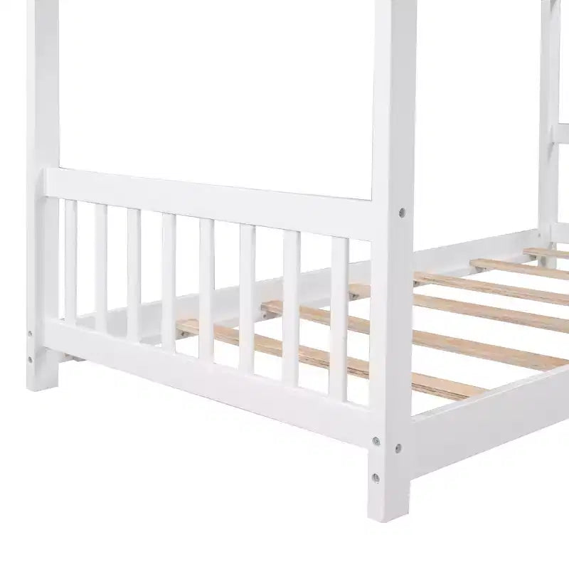 Twin/Full Size Platform Bed, House-Shaped Wooden Play Bed Frame with Headboard, Footboard, and Roof Design