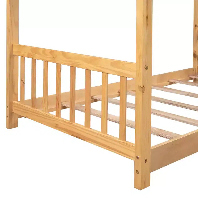 Twin/Full Size Platform Bed, House-Shaped Wooden Play Bed Frame with Headboard, Footboard, and Roof Design