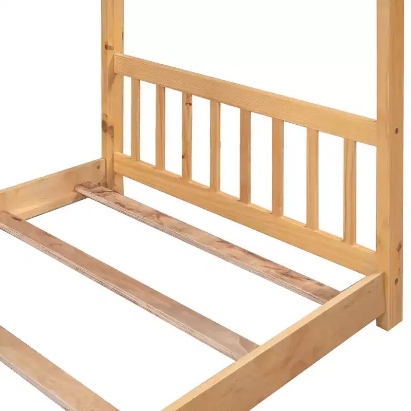 Twin/Full Size Platform Bed, House-Shaped Wooden Play Bed Frame with Headboard, Footboard, and Roof Design