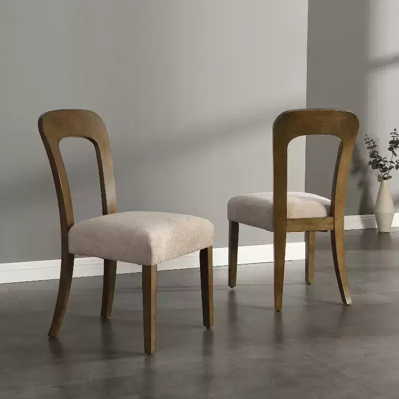 Set of 2 Elegant Wooden Dining Chairs with Chenille Upholstered Seat, Solid Rubberwood Frame - Christopher Knight Home