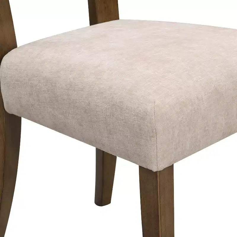 Elegant wooden dining chairs with chenille upholstered seats and solid rubberwood frames
