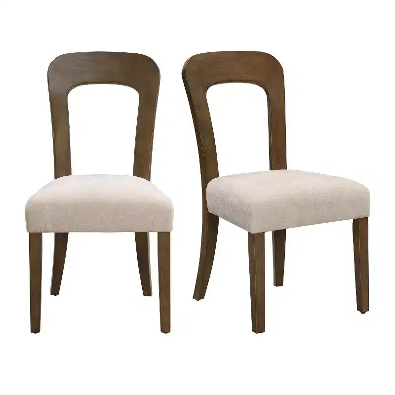 Elegant wooden dining chairs with chenille upholstered seats and solid rubberwood frames