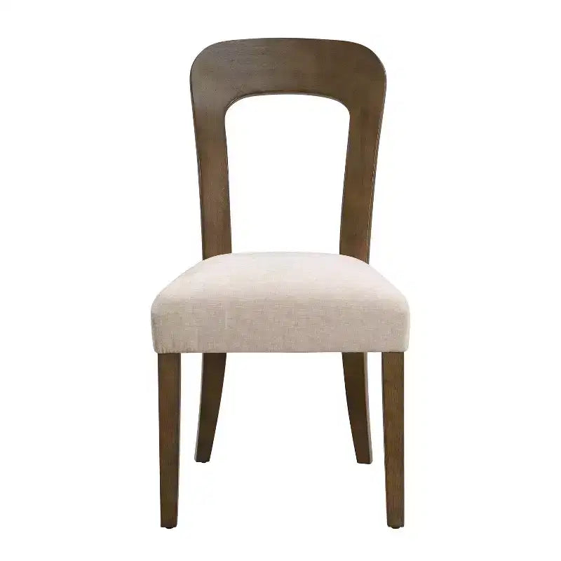 Elegant wooden dining chairs with chenille upholstered seats and solid rubberwood frames