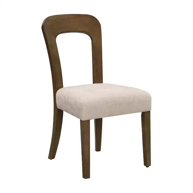 Elegant wooden dining chairs with chenille upholstered seats and solid rubberwood frames