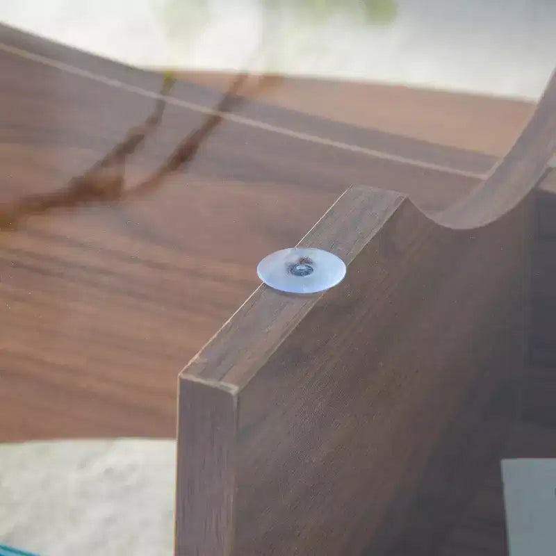 Glass Coffee Table Round Cocktail Table Oval Center Table Accent Table Sofa Table with Diagonal Fan-shaped Tray Leg, Walnut/Natural