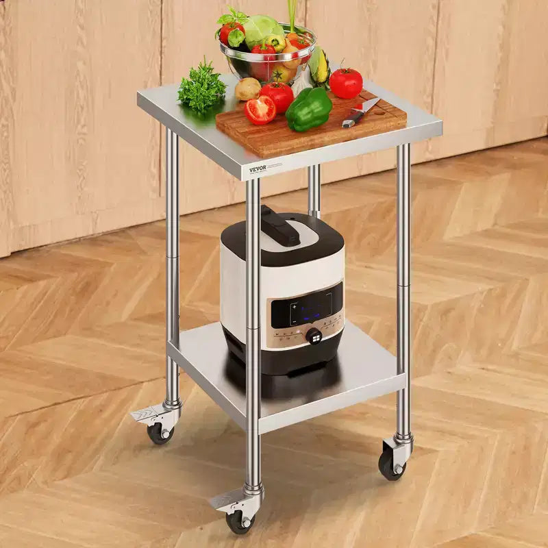 Stainless Steel Work Table 24 x 24 x 38 Inch,700 LBS Load Capacity with 4 Wheels,3 Adjustable Height Levels,HeavyDuty Food Prep Worktable