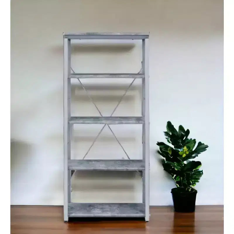 Gray And Silver Metal Four Tier Etagere Bookcase