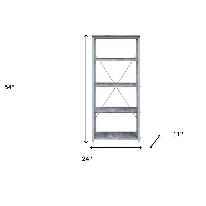 Gray And Silver Metal Four Tier Etagere Bookcase