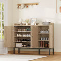 Shoe Cabinet with 3 Rattan Doors, Freestanding Shoe Storage Organizer with Adjustable Shelves, 7-Tier Shoe Storage Cabinet for Entryway, Living Room