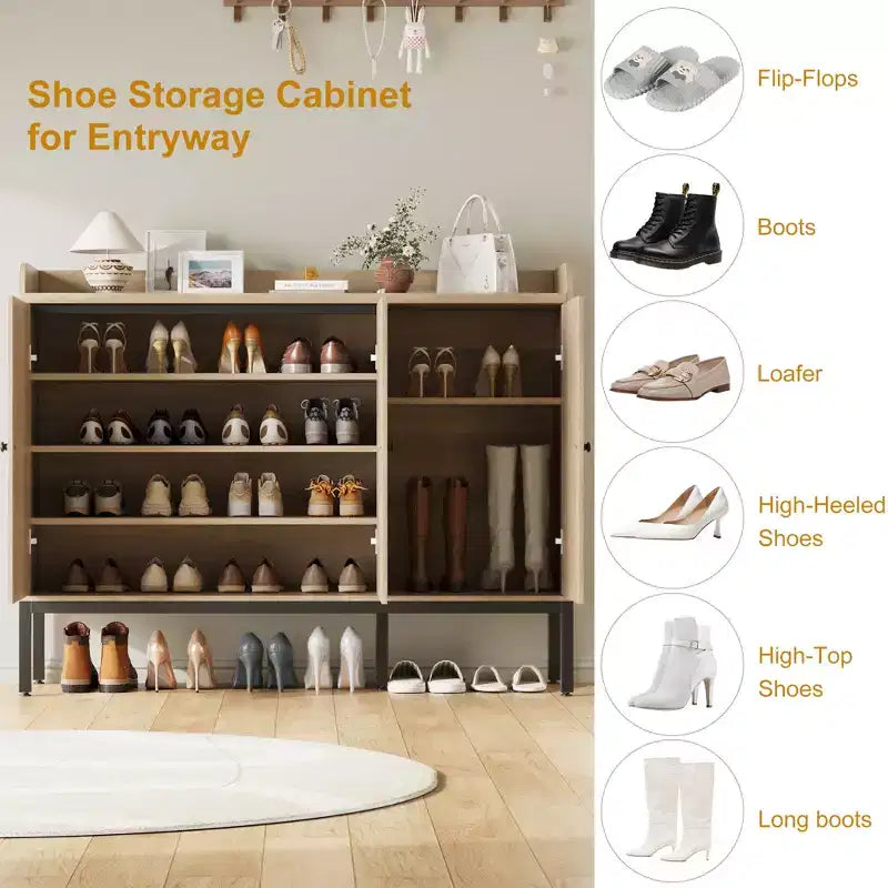 Shoe Cabinet Freestanding Shoe Storage Organizer with Adjustable Shelves, 7-Tier Shoe Storage Cabinet for Entryway, Living Room