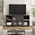 Modern TV Stand for 65 Inch, Black Entertainment Center with Storage Shelves &amp; Glass Doors  Wooden Media Console Cabinet for Living Room