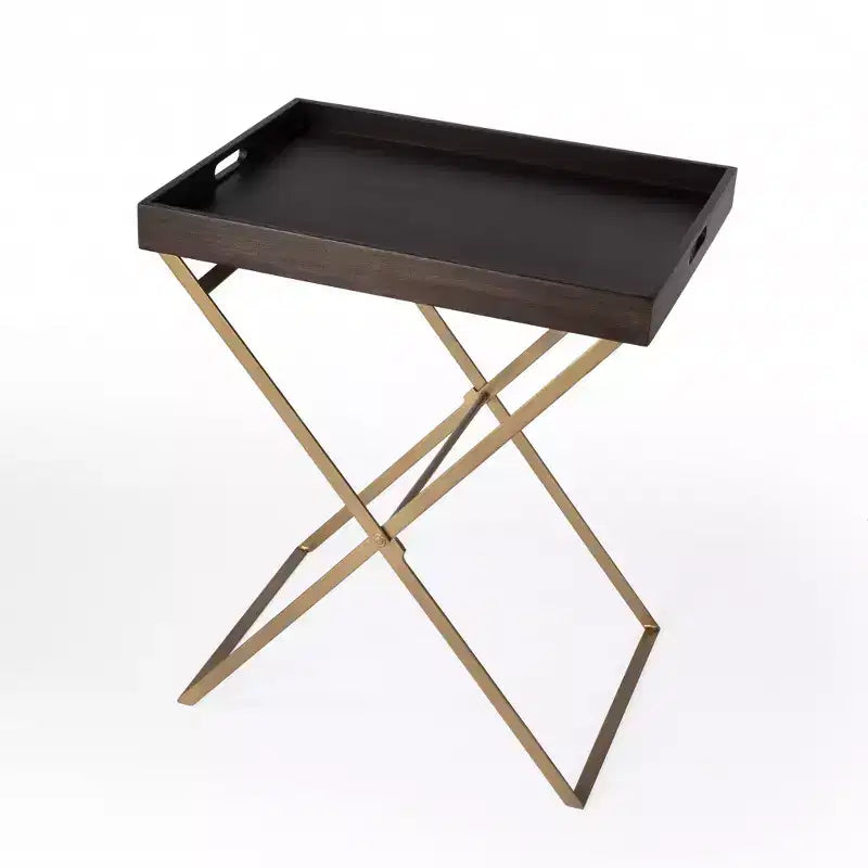 HomeRoots 27 Gold And Walnut Solid Wood Rectangular End Table