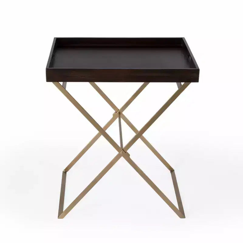 Gold And Walnut Solid Wood Rectangular End Table