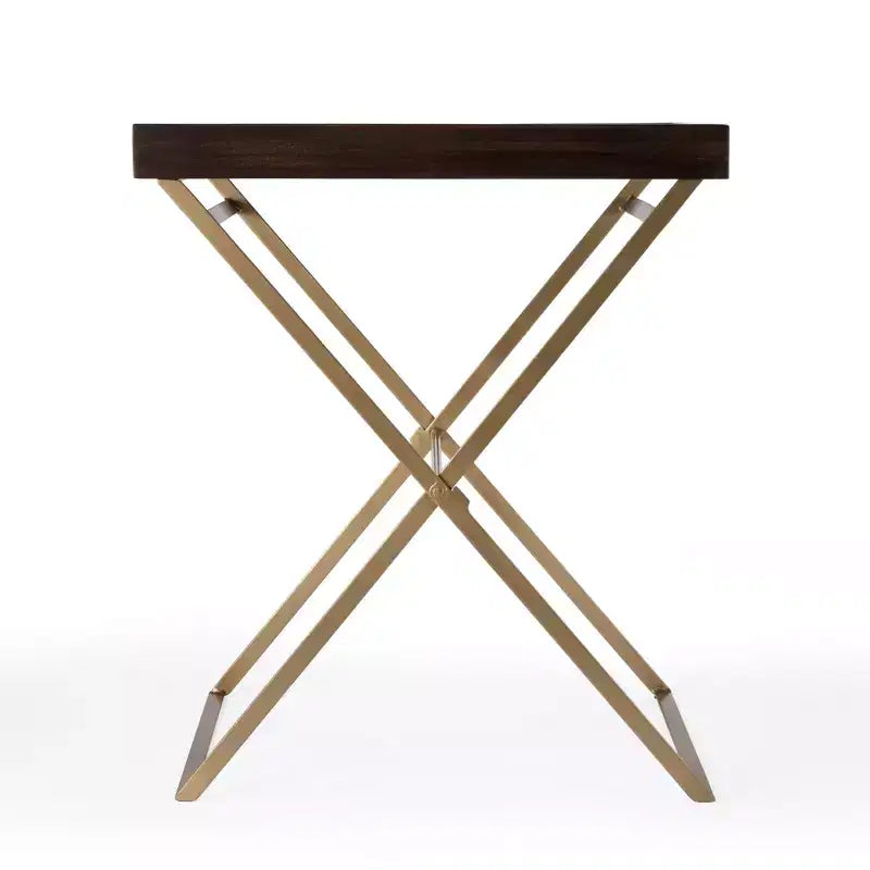Table d'appoint rectangulaire en bois massif noyer et or