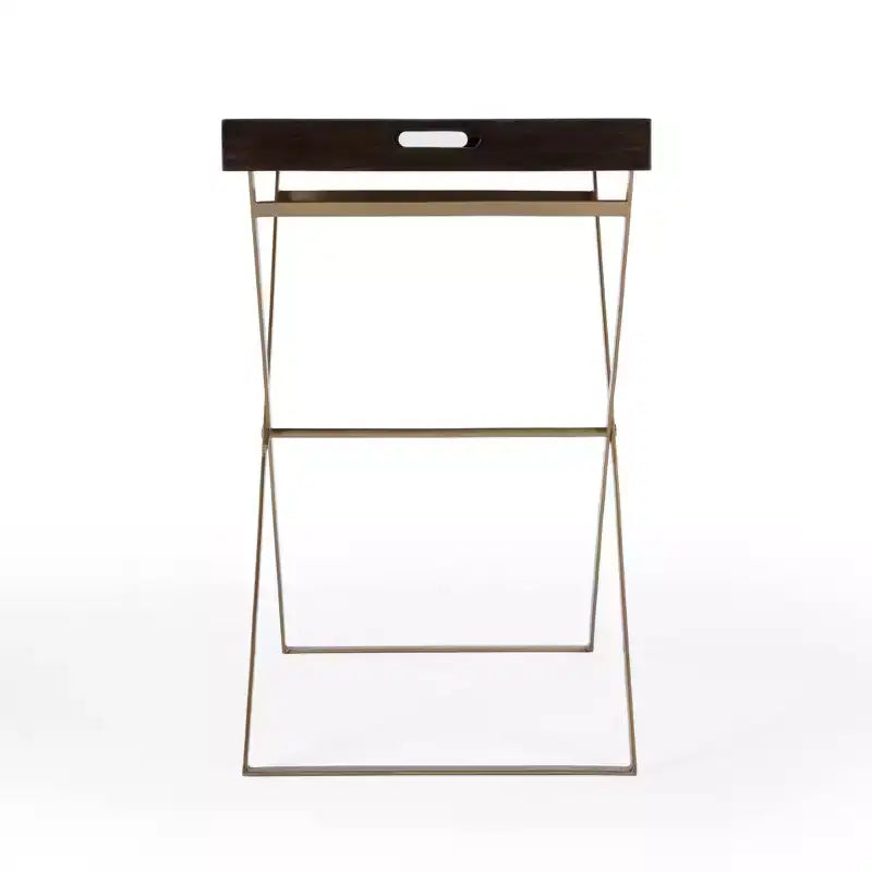 Gold And Walnut Solid Wood Rectangular End Table