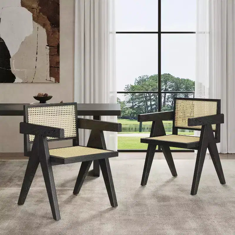 Christopher Knight Home Randall Rubberwood and Cane Arm Dining Chair with V-Shaped Legs(Set of 2)