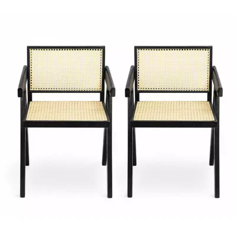 Rubberwood and Cane Arm Dining Chair with V-Shaped Legs