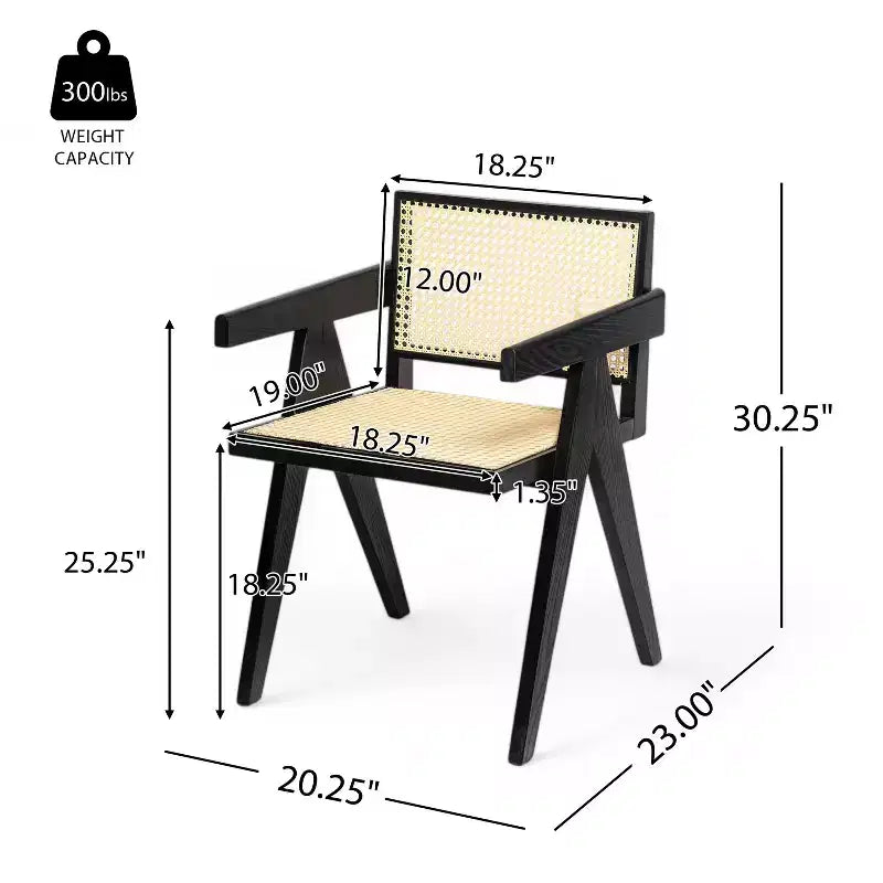 Rubberwood and Cane Arm Dining Chair with V-Shaped Legs