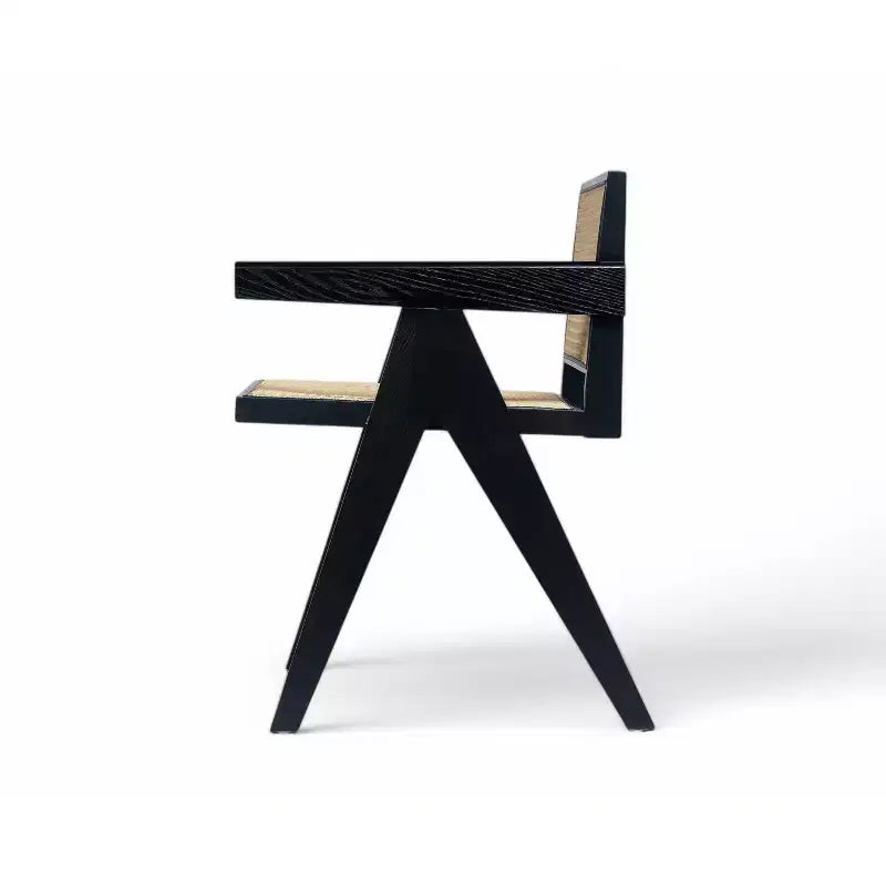 Rubberwood and Cane Arm Dining Chair with V-Shaped Legs
