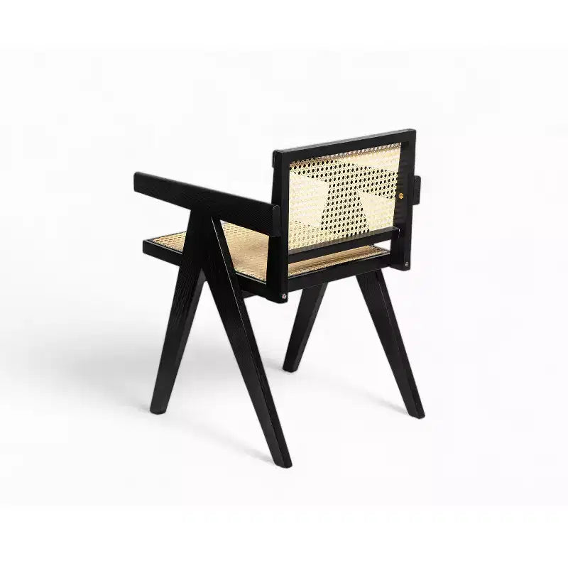 Rubberwood and Cane Arm Dining Chair with V-Shaped Legs