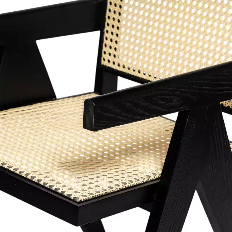 Rubberwood and Cane Arm Dining Chair with V-Shaped Legs