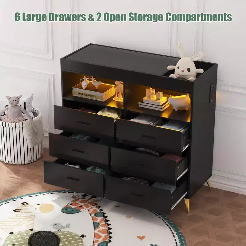 Dresser for Bedroom with 6 Drawers, Baby Changing Table Dresser with Changing Pad