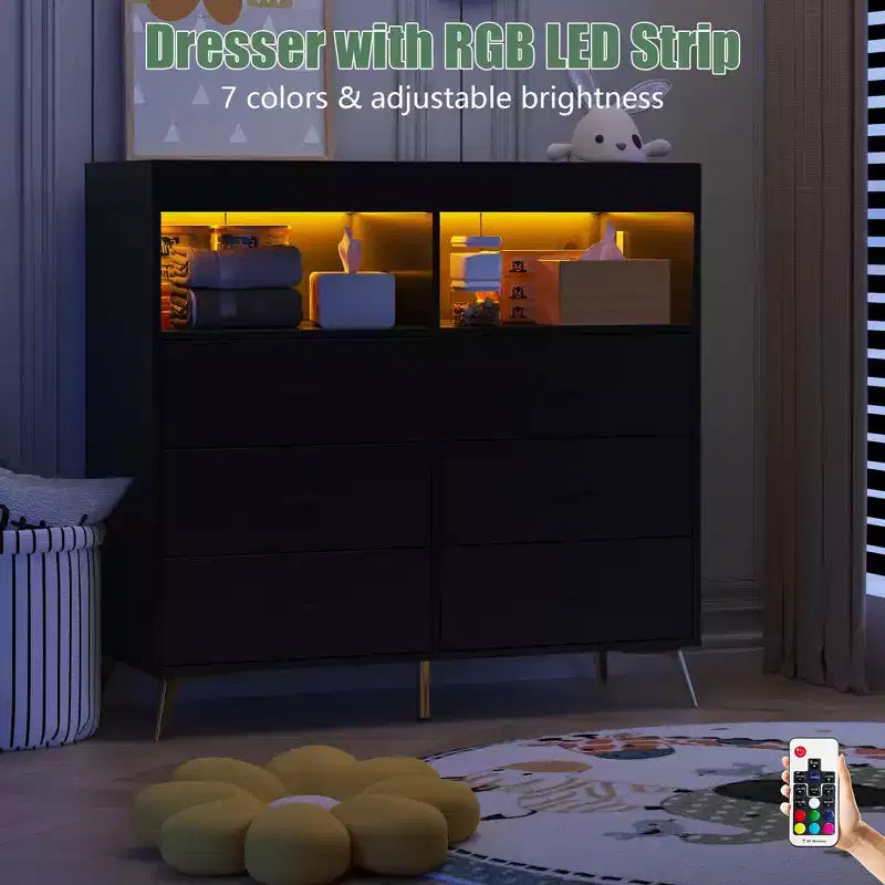 Dresser for Bedroom with 6 Drawers, Baby Changing Table Dresser with Changing Pad