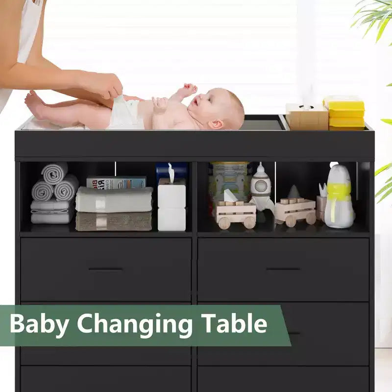 Dresser for Bedroom with 6 Drawers, Baby Changing Table Dresser with Changing Pad