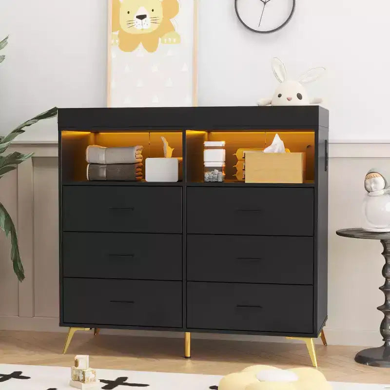Dresser for Bedroom with 6 Drawers, Baby Changing Table Dresser with Changing Pad