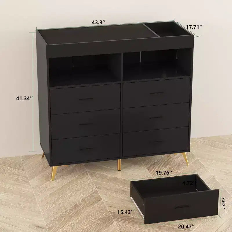 Dresser for Bedroom with 6 Drawers, Baby Changing Table Dresser with Changing Pad