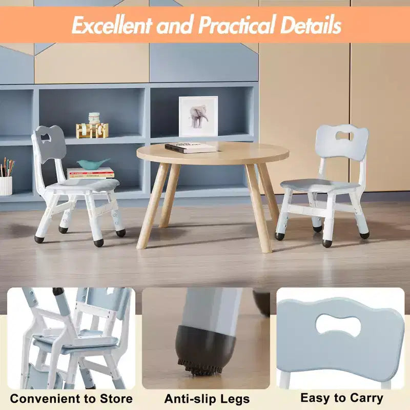 3-Level Height Adjustable Kids Chairs - Plastic Toddler Chairs with Non-Slip Pads for Children Ages 2-12