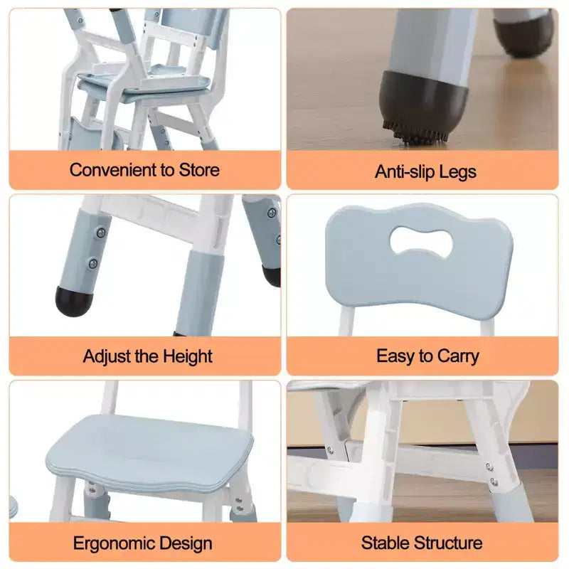 3-Level Height Adjustable Kids Chairs - Plastic Toddler Chairs with Non-Slip Pads for Children Ages 2-12