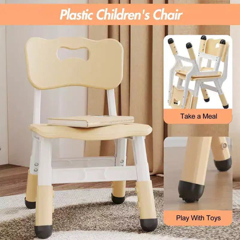 3-Level Height Adjustable Kids Chairs - Plastic Toddler Chairs with Non-Slip Pads for Children Ages 2-12