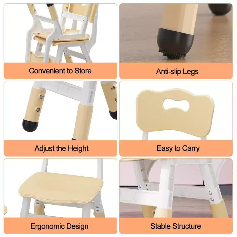 3-Level Height Adjustable Kids Chairs - Plastic Toddler Chairs with Non-Slip Pads for Children Ages 2-12