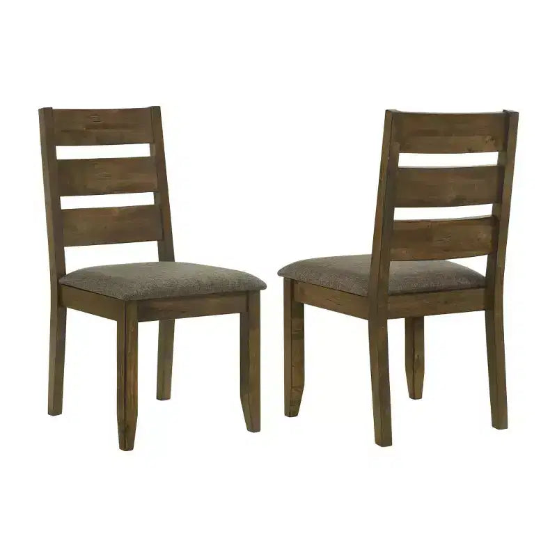 Simple Relax Set of 2 Upholstered Dining Side Chairs with Ladder Back in Knotty Nutmeg and Grey