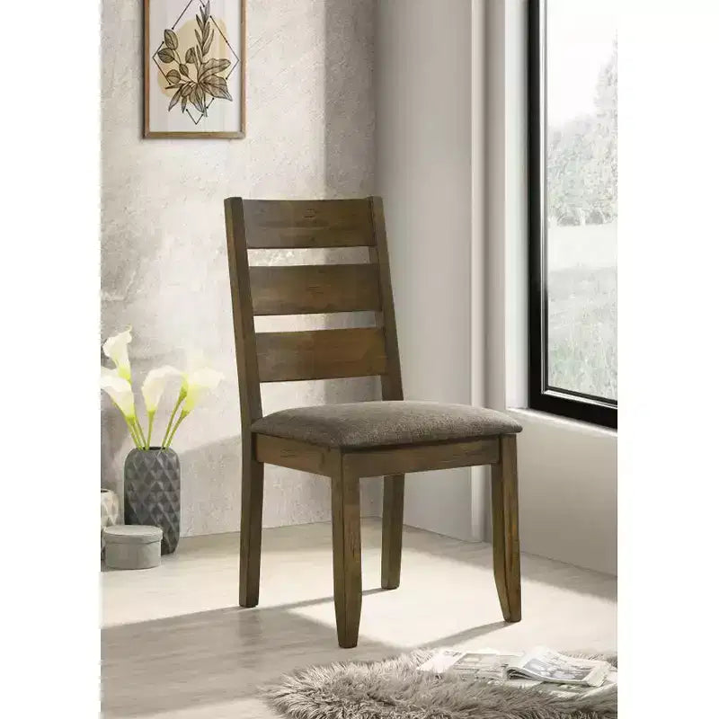Upholstered Dining Side Chairs with Ladder Back in Knotty Nutmeg and Grey