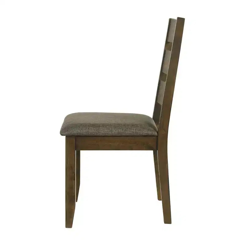 Upholstered Dining Side Chairs with Ladder Back in Knotty Nutmeg and Grey