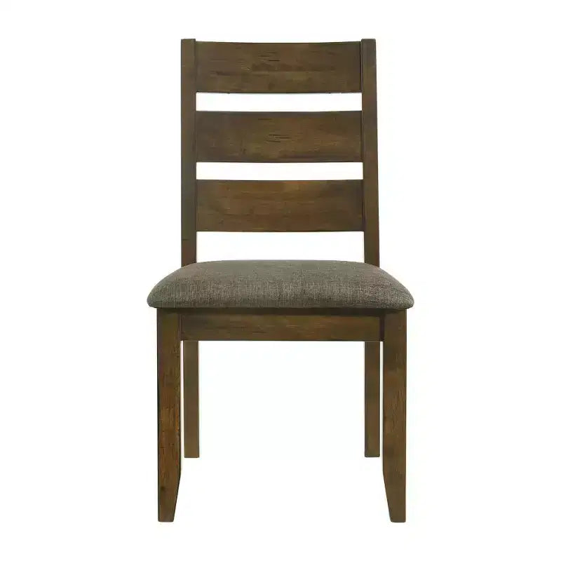 Upholstered Dining Side Chairs with Ladder Back in Knotty Nutmeg and Grey