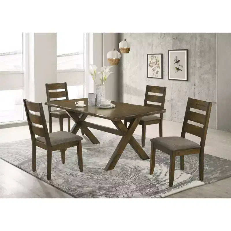 Upholstered Dining Side Chairs with Ladder Back in Knotty Nutmeg and Grey