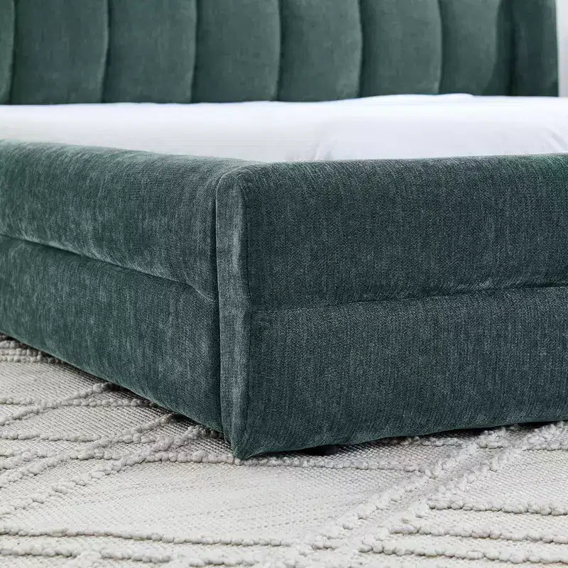 Upholstered Floor Bed with Thick Headboard