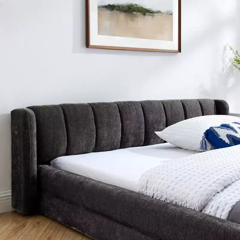 Upholstered Floor Bed with Thick Headboard