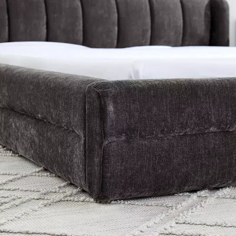 Upholstered Floor Bed with Thick Headboard