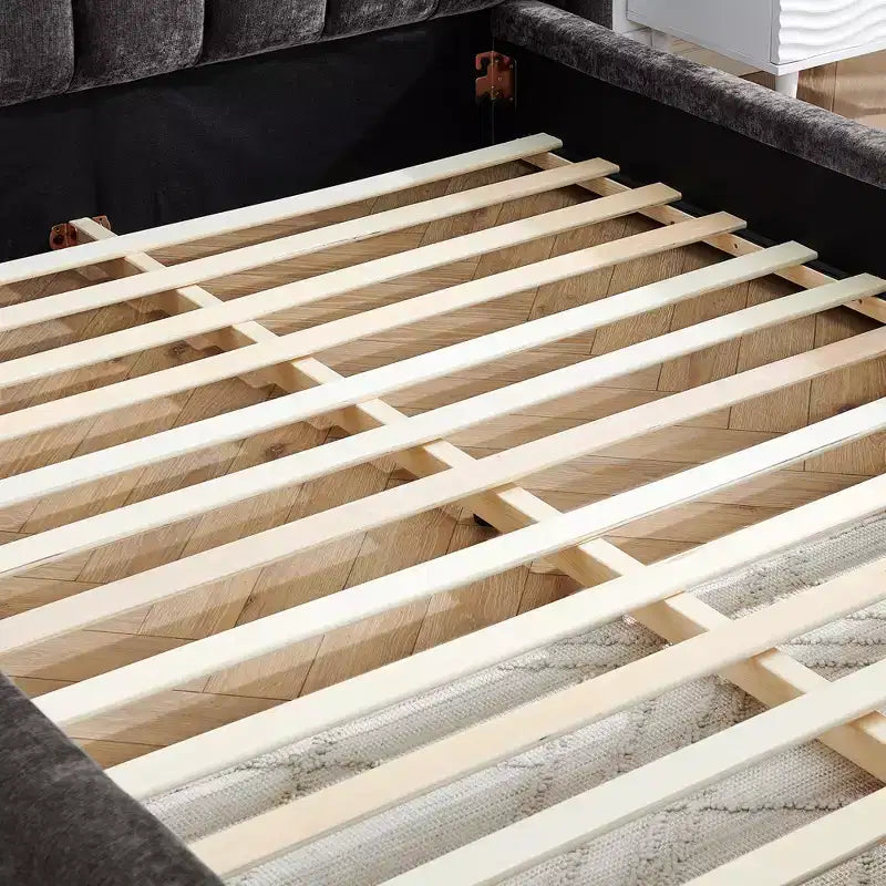 Upholstered Floor Bed with Thick Headboard