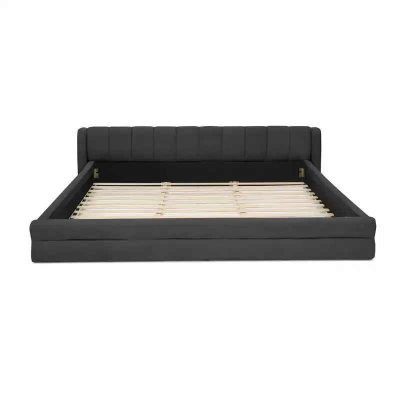 Upholstered Floor Bed with Thick Headboard