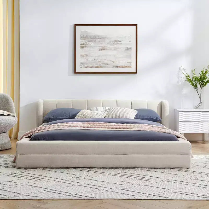 Upholstered Floor Bed with Thick Headboard