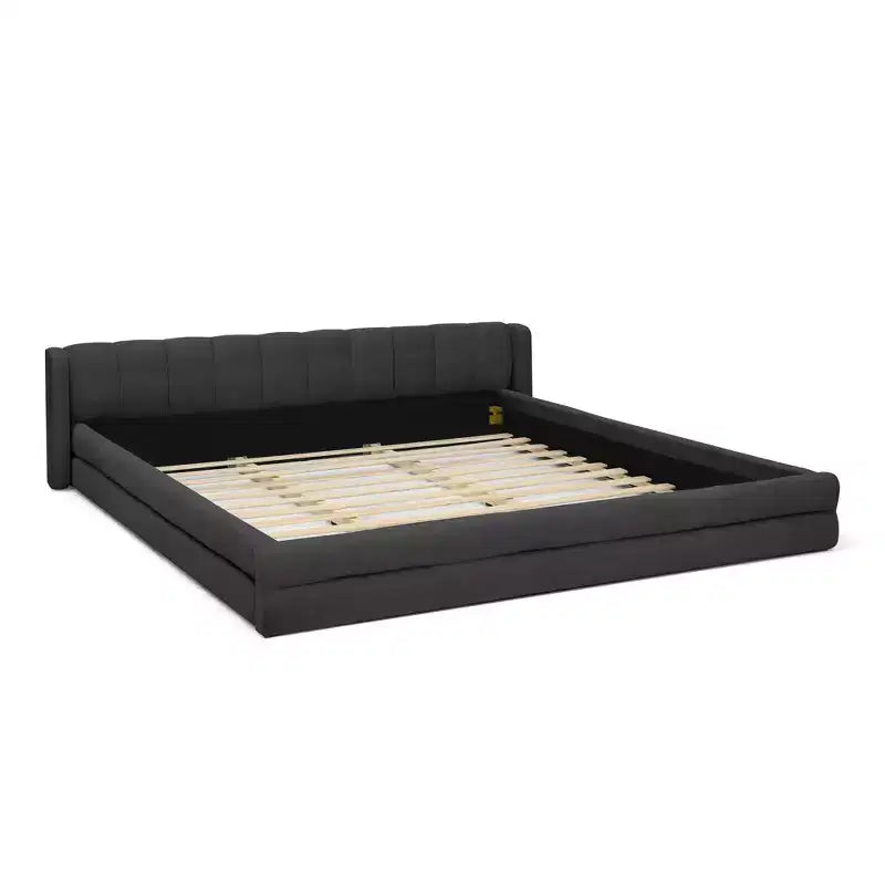 Upholstered Floor Bed with Thick Headboard