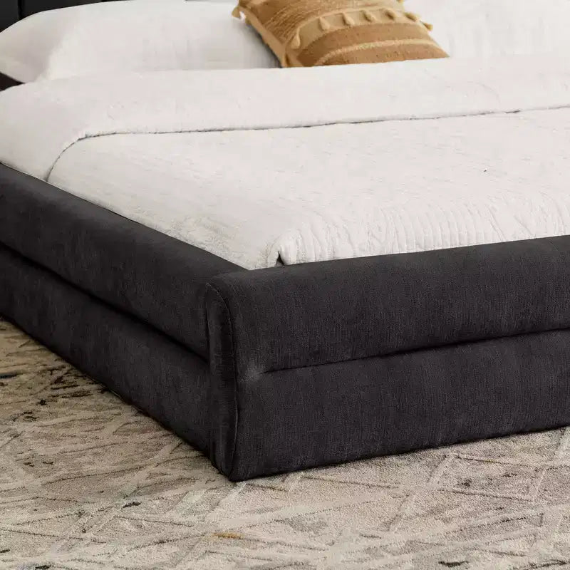 Upholstered Floor Bed with Thick Headboard