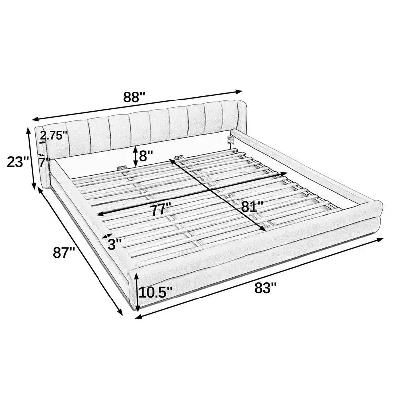 Upholstered Floor Bed with Thick Headboard